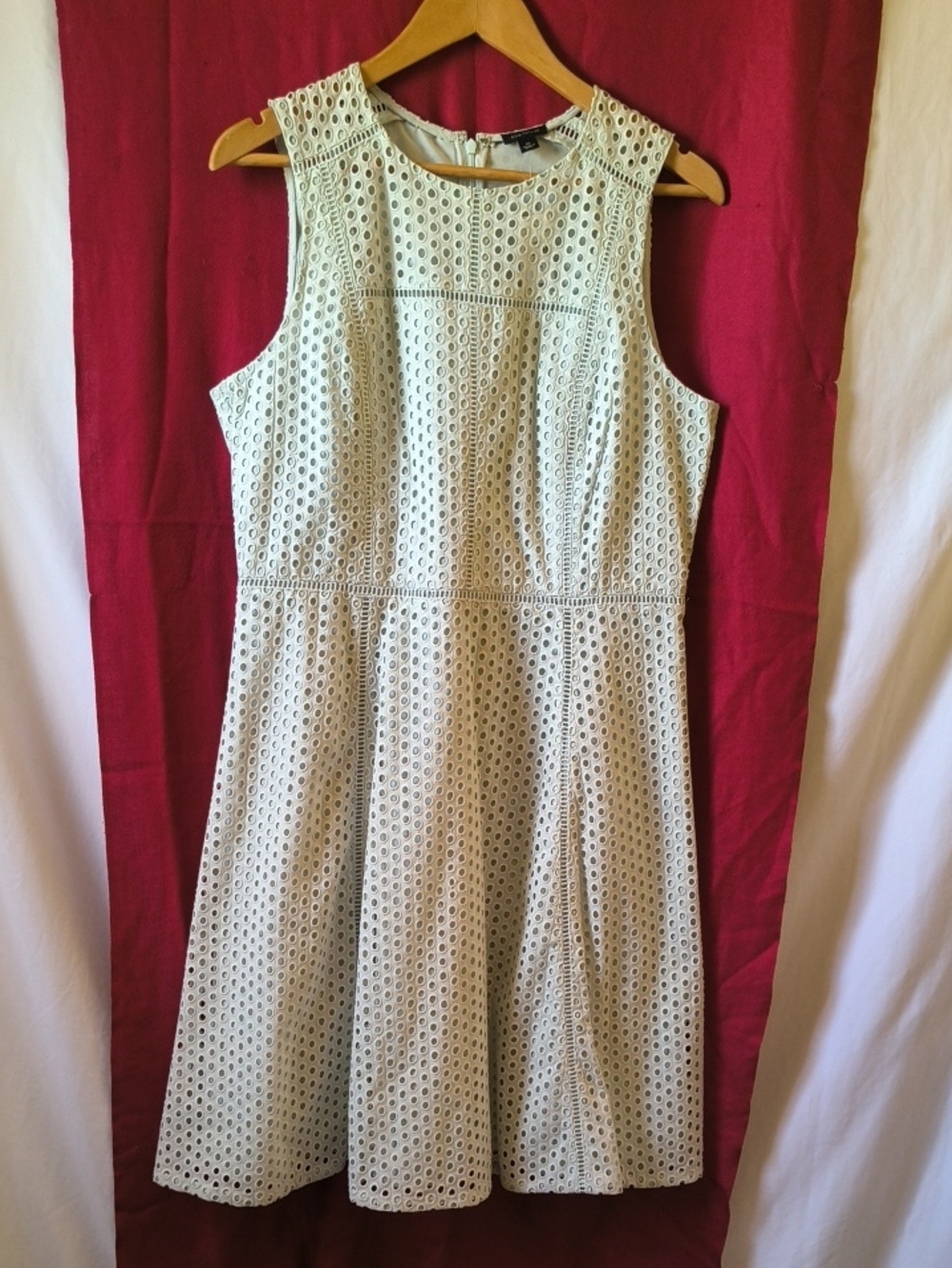 Ann Taylor Cream Sleeveless Eyelet Fit-and-Flare Dress